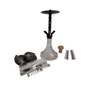 Amaren Premium Crystal Style Black Two Pipe Hookah Pipe + FREE Tongs and Bowl