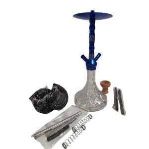 Amaren Premium Crystal Style Blue Two Pipe Hookah Pipe + FREE Tongs and Bowl